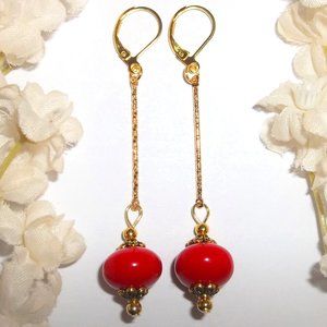 Earrings Set Long Red & Gold Sexy Jewelry NWT 6388